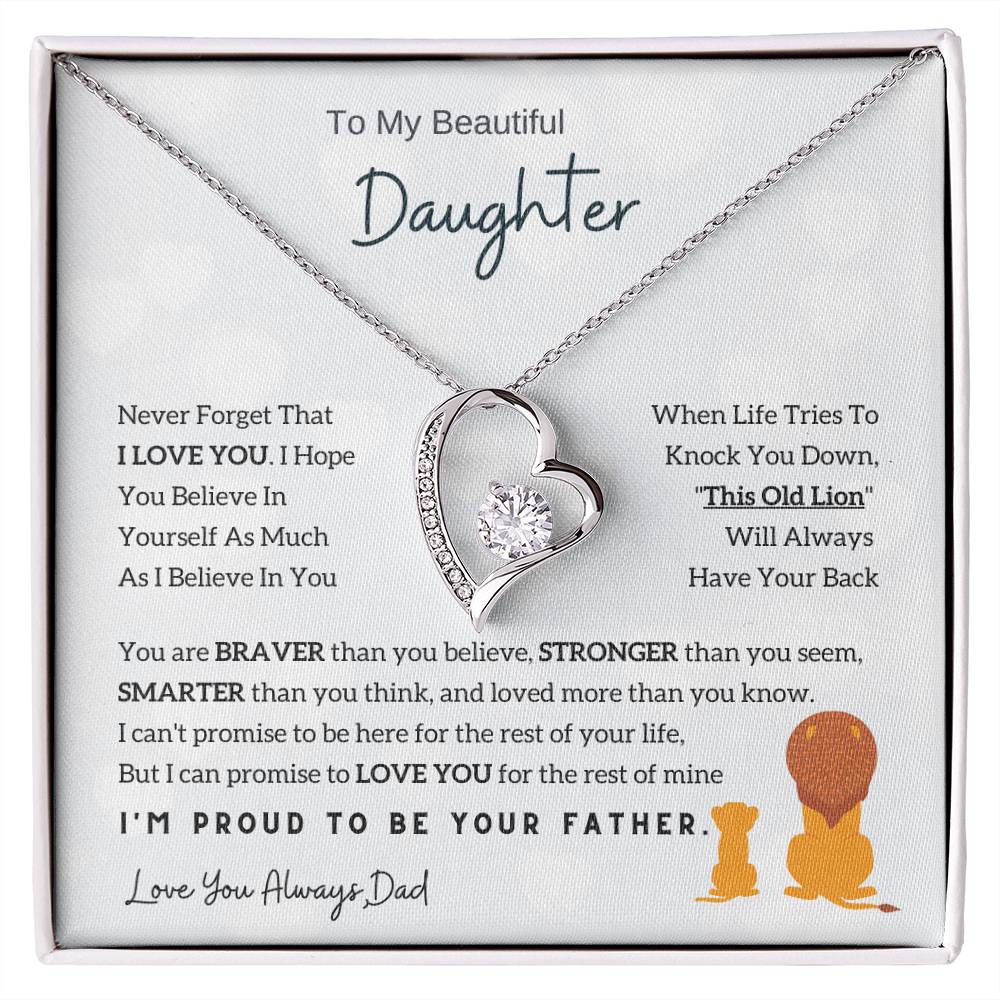 To My Beautiful Daughter, This Old Lion Will Always Have Your Back (Forever Love Necklace)