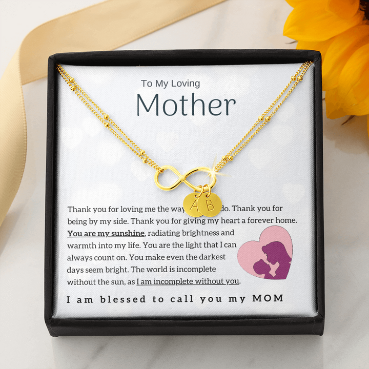 To My Loving Mother - You are my sunshine! Gold Infinity Bracelet (18k Gold Dipped)