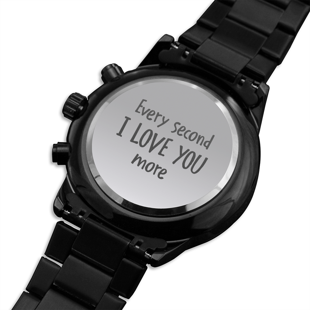 For Men - Engraved Design Black Chronograph Watch